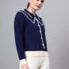 S32_ROYALBLUE_01_4 Spread Collar Self Design With Premium Acrylic Wool Women Knitted Top & Sweater
