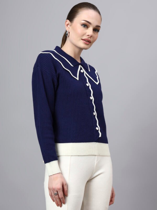 S32_ROYALBLUE_01_4 Spread Collar Self Design With Premium Acrylic Wool Women Knitted Top & Sweater