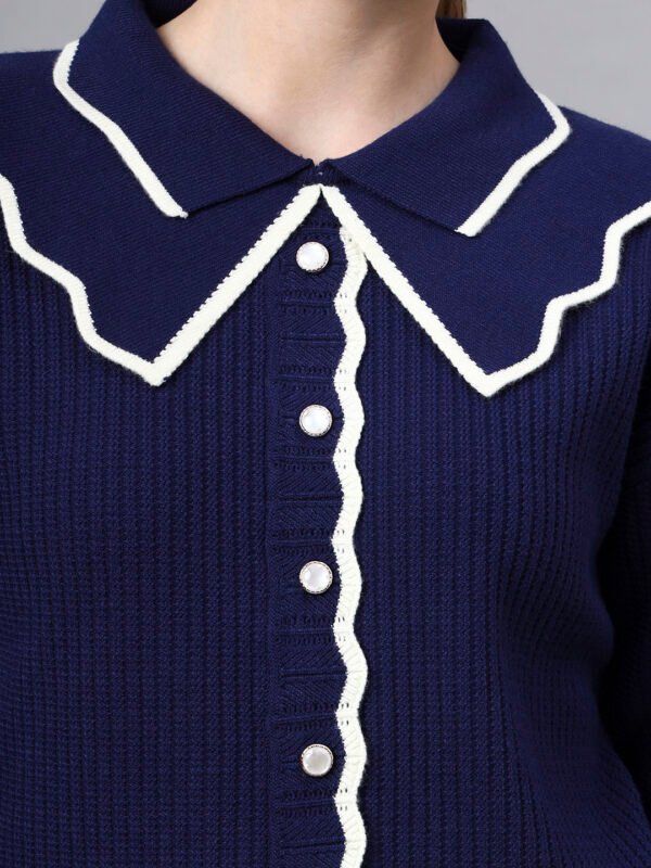 S32_ROYALBLUE_01_5 Spread Collar Self Design With Premium Acrylic Wool Women Knitted Top & Sweater