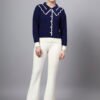 S32_ROYALBLUE_01_6 Spread Collar Self Design With Premium Acrylic Wool Women Knitted Top & Sweater