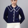 S32_ROYALBLUE_01_7 Spread Collar Self Design With Premium Acrylic Wool Women Knitted Top & Sweater