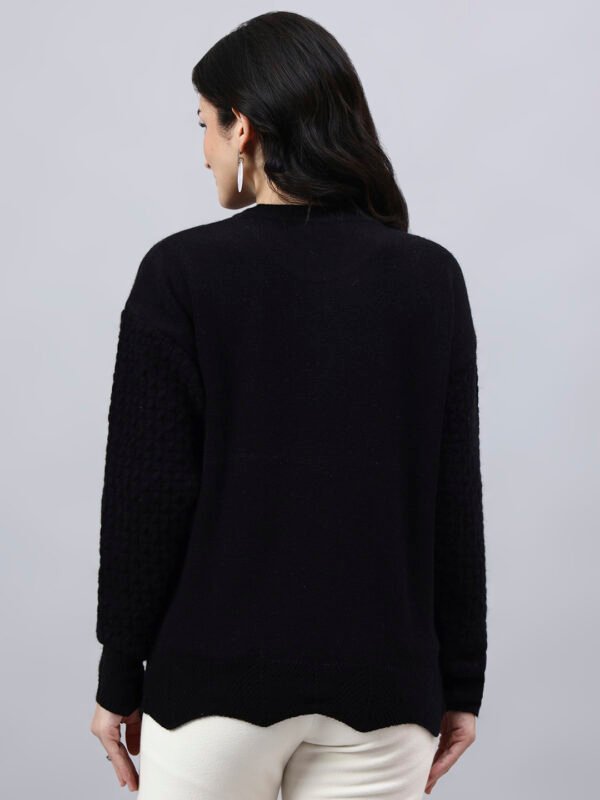S33_BLACK_01_2 Round Neck Geomatric With Patch Work Design With Premium Acrylic Wool Women Knitted Top & Sweater