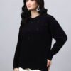 S33_BLACK_01_3 Round Neck Geomatric With Patch Work Design With Premium Acrylic Wool Women Knitted Top & Sweater
