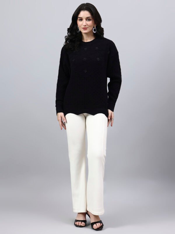 S33_BLACK_01_6 Round Neck Geomatric With Patch Work Design With Premium Acrylic Wool Women Knitted Top & Sweater