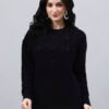 S33_BLACK_01_7 Round Neck Geomatric With Patch Work Design With Premium Acrylic Wool Women Knitted Top & Sweater