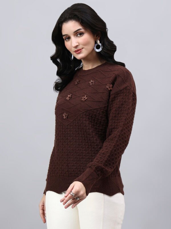 Round Neck Geomatric With Patch Work Design With Premium Acrylic Wool Women Knitted Top & Sweater