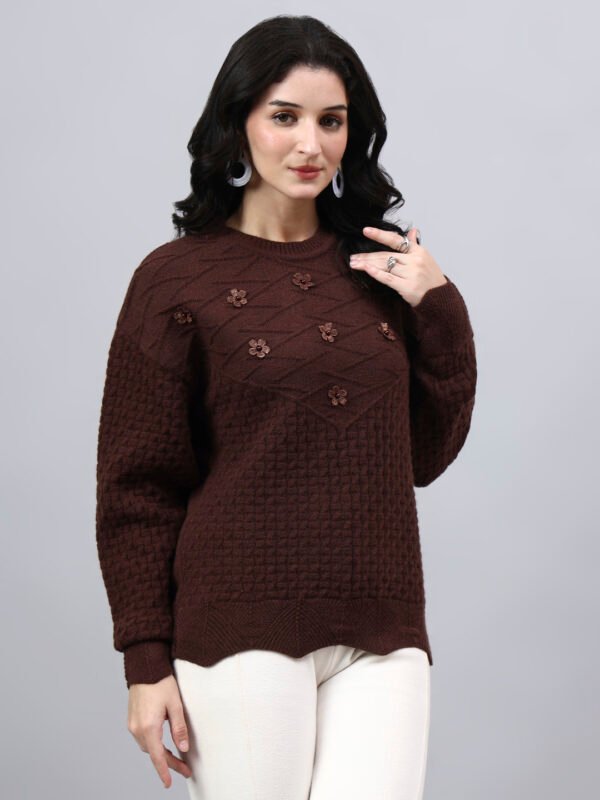 Round Neck Geomatric With Patch Work Design With Premium Acrylic Wool Women Knitted Top & Sweater