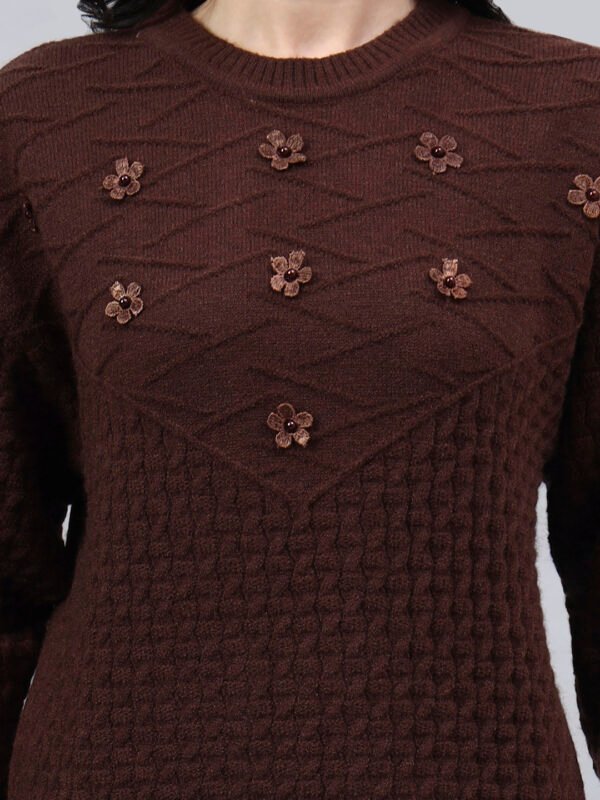 Round Neck Geomatric With Patch Work Design With Premium Acrylic Wool Women Knitted Top & Sweater