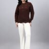 Round Neck Geomatric With Patch Work Design With Premium Acrylic Wool Women Knitted Top & Sweater