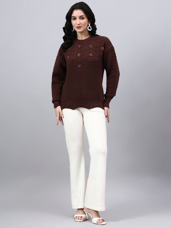 Round Neck Geomatric With Patch Work Design With Premium Acrylic Wool Women Knitted Top & Sweater
