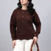 Round Neck Geomatric With Patch Work Design With Premium Acrylic Wool Women Knitted Top & Sweater