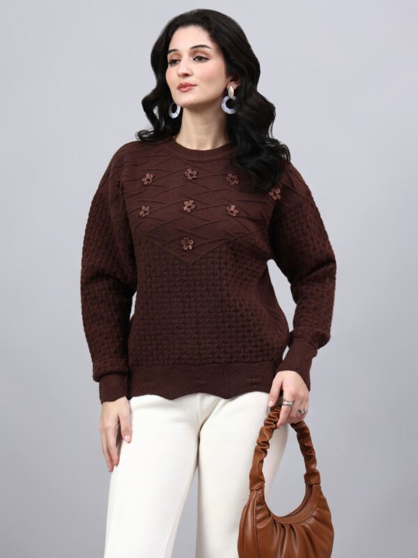 Round Neck Geomatric With Patch Work Design With Premium Acrylic Wool Women Knitted Top & Sweater