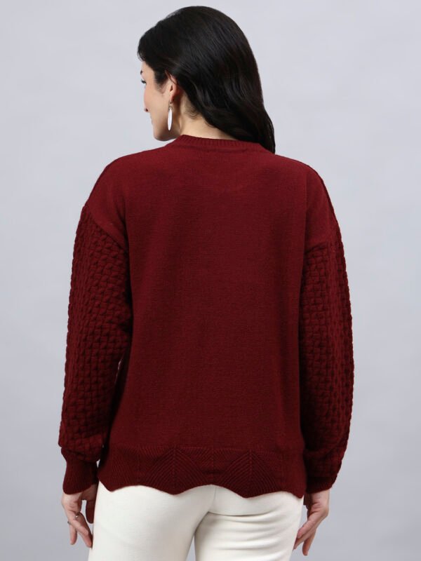 Round Neck Geomatric With Patch Work Design With Premium Acrylic Wool Women Knitted Top & Sweater