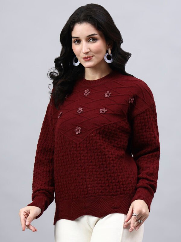 Round Neck Geomatric With Patch Work Design With Premium Acrylic Wool Women Knitted Top & Sweater