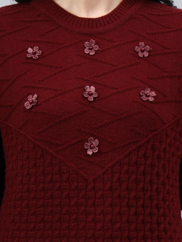 Round Neck Geomatric With Patch Work Design With Premium Acrylic Wool Women Knitted Top & Sweater