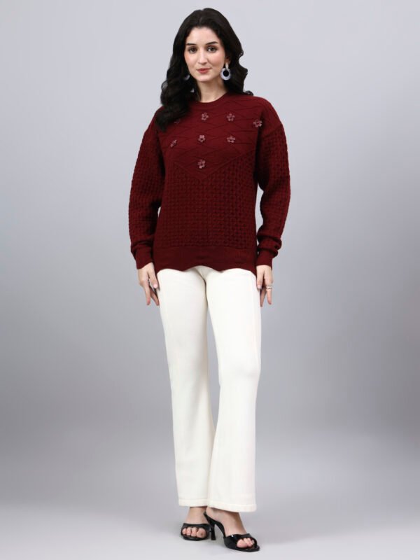 Round Neck Geomatric With Patch Work Design With Premium Acrylic Wool Women Knitted Top & Sweater