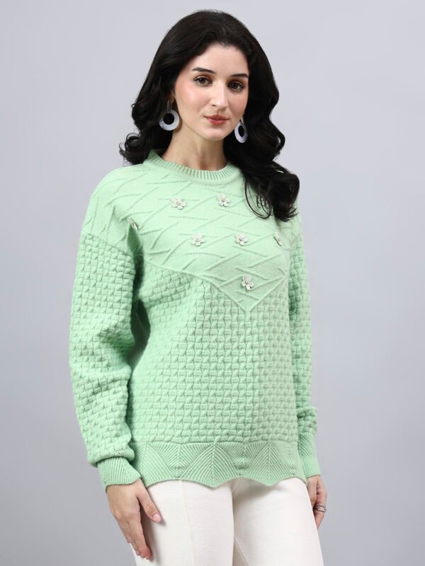 S33_PISTA_01_4 Round Neck Geomatric With Patch Work Design With Premium Acrylic Wool Women Knitted Top & Sweater