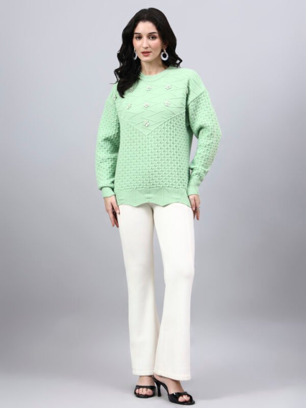 S33_PISTA_01_6 Round Neck Geomatric With Patch Work Design With Premium Acrylic Wool Women Knitted Top & Sweater